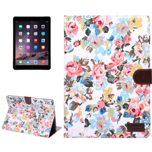 For iPad Air 2 White Flower Pattern Leather Case with Holder, Card Slots & Sleep Function