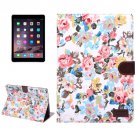 For iPad Air 2 White Flower Pattern Leather Case with Holder, Card Slots & Sleep Function