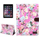 For iPad Air 2 Magenta Flower Pattern Leather Case with Holder, Card Slots & Sleep Function