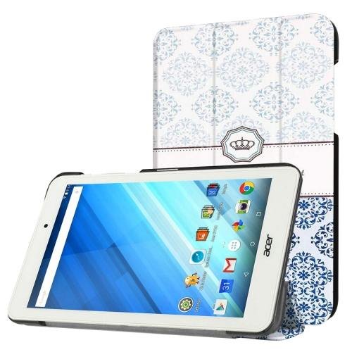 For Acer Iconia One 8 Crown Pattern Leather Case with 3 fold Holder