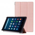 For Amazon Fire HD 8 Rose Gold Custer Leather Case with 3 Fold Holder