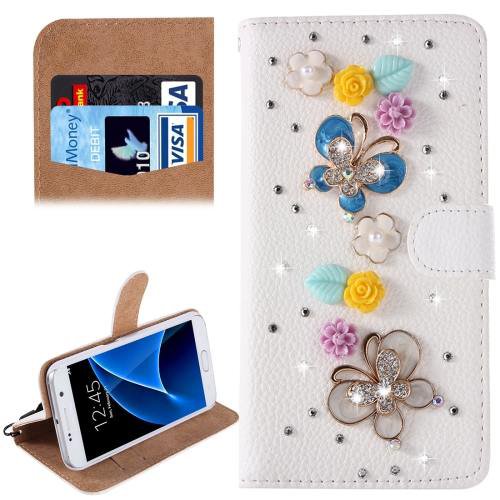 For Galaxy S7 Diamond Butterfly Pattern Leather Case with Magnetic Buckle