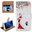 For Galaxy S7 Diamond Girl Pattern Leather Case with Magnetic Buckle