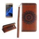 For Galaxy S7 Brown Embossed Floral Leather Case with Card Slots