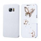 For Galaxy S7 Fevelove Diamond 3 Butterflies Leather Case with Card Slots