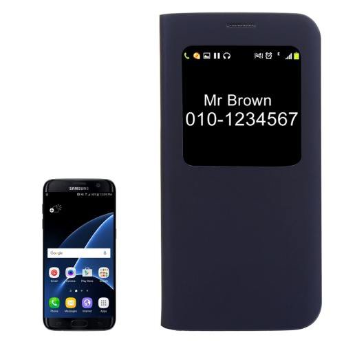 For Galaxy S7 Dark Blue Horizontal Flip Leather Case with Call Display ID