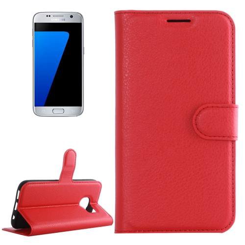 For Galaxy S7 Red Litchi Flip Leather Case with Holder, Card Slots & Wallet