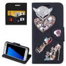 For Galaxy S7 Black Diamond Encrusted Fairy Fox Hearts Leather Case