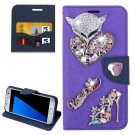 For Galaxy S7 Purple Diamond Encrusted Fairy Fox Hearts Leather Case