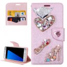 For Galaxy S7 Rose Gold Diamond Encrusted Fairy Fox Hearts Leather Case