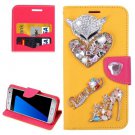 For Galaxy S7 Yellow Diamond Encrusted Fairy Fox Hearts Leather Case