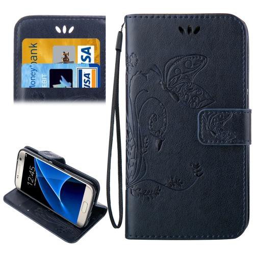 For Galaxy S7 Dark Blue Crazy Horse Printing Leather Case with Wallet