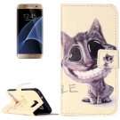 For Galaxy S7 Rilievo Cat Leather Case with Magnetic Buckle & Card Slot