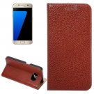 For Galaxy S7 Coffee Litchi Genuine Flip Leather Case with Holder
