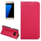 For Galaxy S7 Magenta Litchi Genuine Flip Leather Case with Holder