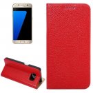 For Galaxy S7 Red Litchi Genuine Flip Leather Case with Holder