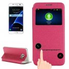 For Galaxy S7 Magenta Leather Case with Holder & Call Display ID