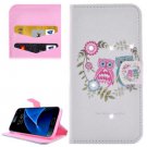 For Galaxy S7 Owl Diamond Encrusted Leather Case with Wallet