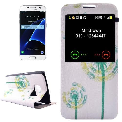 For Galaxy S7 Dandelion Leather Case with Call Display ID & Holder