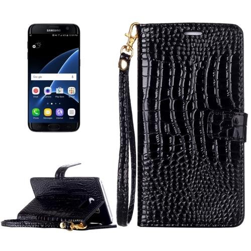 For Galaxy S7 Black Crocodile Flip Leather Case with Card Slots & Photo Frame