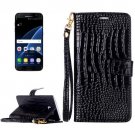For Galaxy S7 Black Crocodile Flip Leather Case with Card Slots & Photo Frame