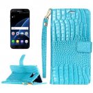 For Galaxy S7 Blue Crocodile Flip Leather Case with Card Slots & Photo Frame