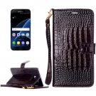 For Galaxy S7 Brown Crocodile Flip Leather Case with Card Slots & Photo Frame