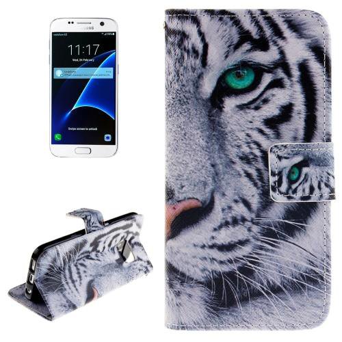For Galaxy S7 Tiger Pattern Leather Case with Holder, Card Slots & Wallet