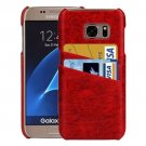 For Galaxy S7 Red Oil Wax Leather Back Cover Case with Card Slots