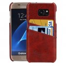 For Galaxy S7 Brown Oil Wax Leather Back Cover Case with Card Slots
