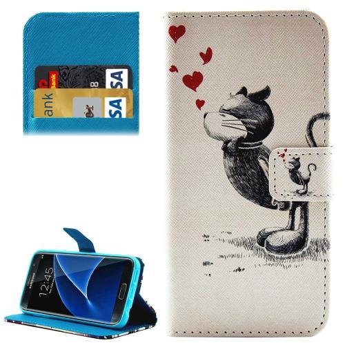 For Galaxy S7 Cat Pattern Leather Case with Holder, Card Slots & Wallet