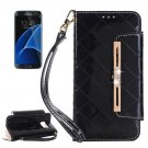 For Galaxy S7 Black Diamond Leather Bag with Card Slots & Wallet