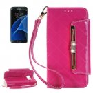 For Galaxy S7 Magenta Diamond Leather Bag with Card Slots & Wallet