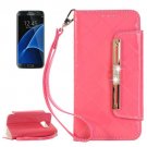 For Galaxy S7 Red Diamond Leather Bag with Card Slots & Wallet