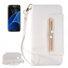 For Galaxy S7 White Diamond Leather Bag with Card Slots & Wallet