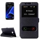 For Galaxy S7 Black Silk Leather Case with Call Display ID & Holder