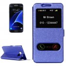 For Galaxy S7 Blue Silk Leather Case with Call Display ID & Holder