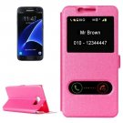 For Galaxy S7 Magenta Silk Leather Case with Call Display ID & Holder
