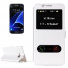For Galaxy S7 White Silk Leather Case with Call Display ID & Holder