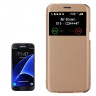 For Galaxy S7 Gold Flip Leather Case with Call Display ID