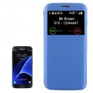 For Galaxy S7 Blue Flip Leather Case with Call Display ID