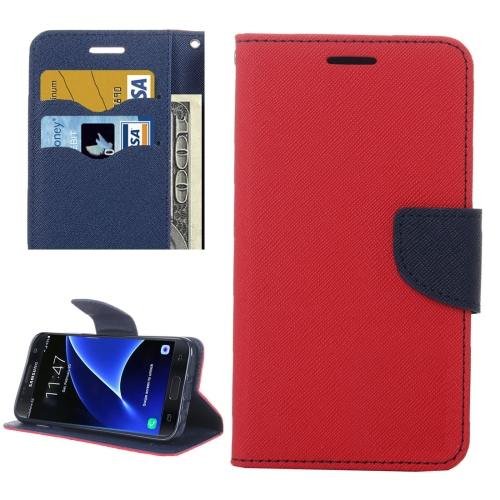 For Galaxy S7 Red Cross Leather Case with Card Slots, Holder & Wallet