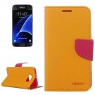 For Galaxy S7 Yellow Cross Leather Case with Card Slots, Holder & Wallet
