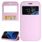 For Galaxy S7 Pink Leather Case with Call Display ID, Holder & Card Slots