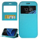 For Galaxy S7 Blue Leather Case with Call Display ID, Holder & Card Slots