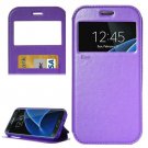 For Galaxy S7 Purple Leather Case with Call Display ID, Holder & Card Slots