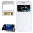 For Galaxy S7 White Leather Case with Call Display ID, Holder & Card Slots