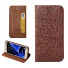 For Galaxy S7 Coffee Magnetic Crocodile Texture Flip Leather Case