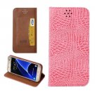 For Galaxy S7 Pink Magnetic Crocodile Texture Flip Leather Case