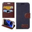 For Galaxy S7 Black Jeans Leather Case with Holder & Card Slots